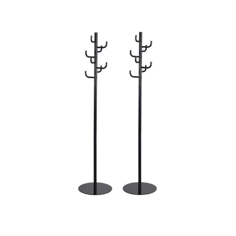 Home Square 2 Piece Steel Hook Head Coat Rack Set in Black