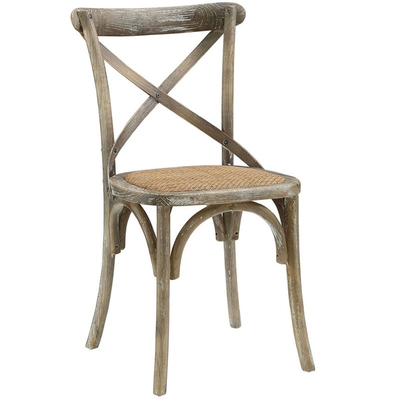 Home Square 2 Piece Wood Dining Chair Set with Rattan Seat in Gray/Natural