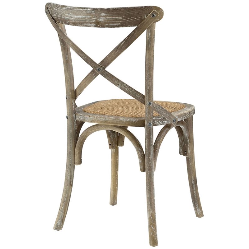 Home Square 2 Piece Wood Dining Chair Set with Rattan Seat in Gray/Natural