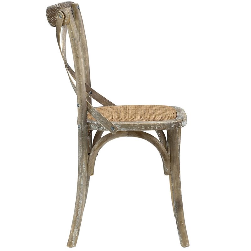 Home Square 2 Piece Wood Dining Chair Set with Rattan Seat in Gray/Natural
