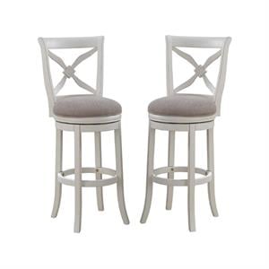 Home Square 2 Piece Swivel Tall Wood Bar Stool Set in Distressed Antique White
