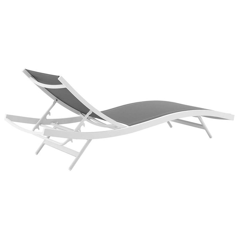 Home Square 2 Piece Teslin Fabric Patio Chaise Lounge Set in White and Gray