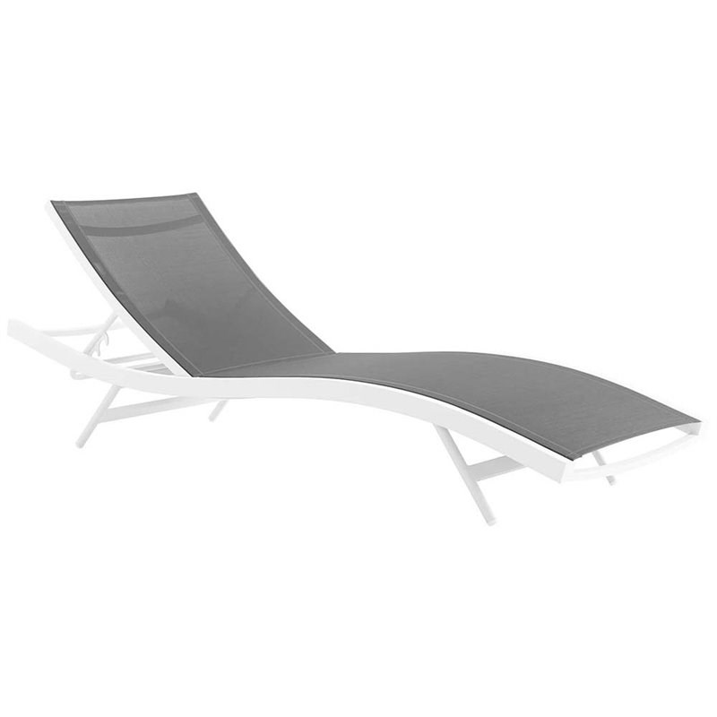 Home Square 2 Piece Teslin Fabric Patio Chaise Lounge Set in White and Gray