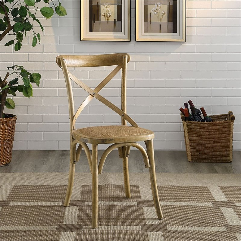Home Square 2 Piece Wood Frame Dining Chair Set with Rattan Seat in Natural