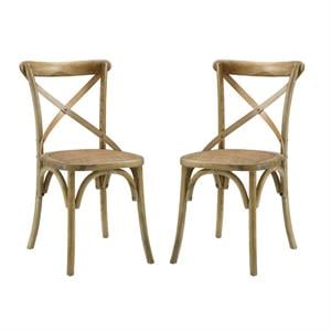 Home Square 2 Piece Wood Frame Dining Chair Set with Rattan Seat in Natural
