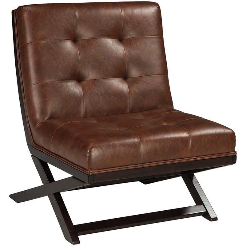 Home Square 2 Piece Faux Leather Tufted Accent Chair Set in Brown
