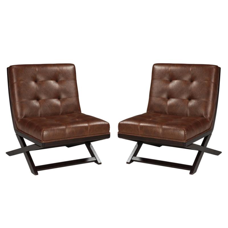 Home Square 2 Piece Faux Leather Tufted Accent Chair Set in Brown