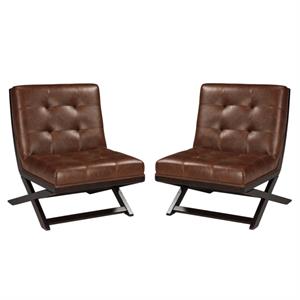 Home Square 2 Piece Faux Leather Tufted Accent Chair Set in Brown