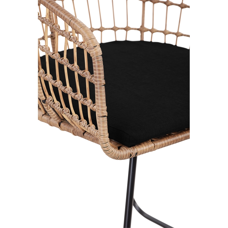 Home Square 2 Piece Poly-rattan Lounge Chair Set with Curved Metal Base in Black