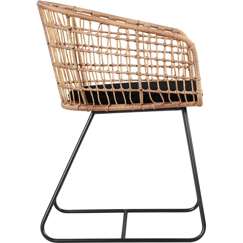 Home Square 2 Piece Poly-rattan Lounge Chair Set with Curved Metal Base in Black
