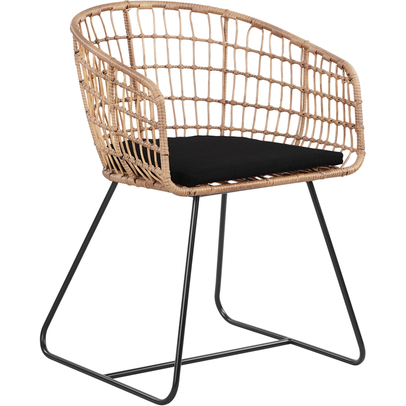 Home Square 2 Piece Poly-rattan Lounge Chair Set with Curved Metal Base in Black