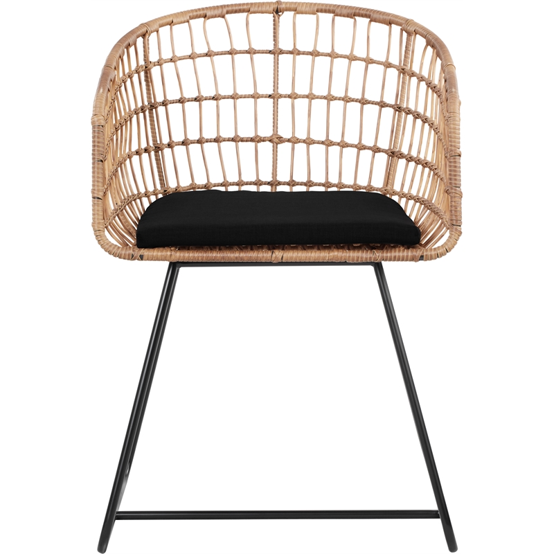 Home Square 2 Piece Poly-rattan Lounge Chair Set with Curved Metal Base in Black