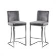 Home Square 2 Piece Upholstered Velvet Counter Stool Set with Metal Base in Gray