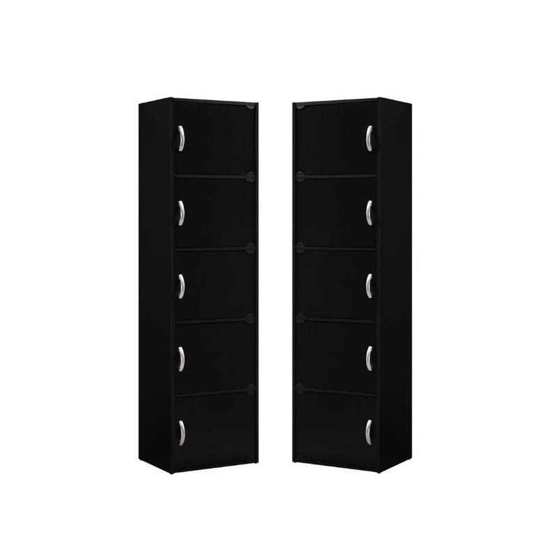 Home Square 2 Piece Multi-purpose Wooden Bookcase Set with 5 Shelf in Black