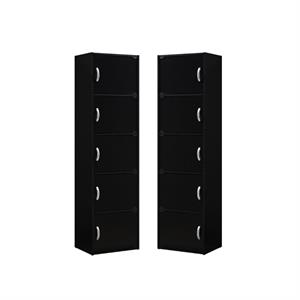 Home Square 2 Piece Multi-purpose Wooden Bookcase Set with 5 Shelf in Black