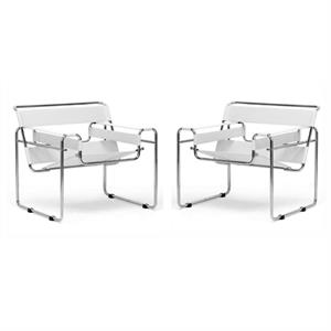 Home Square 2 Piece Bonded Leather Accent Chair Set with Metal Frame in White