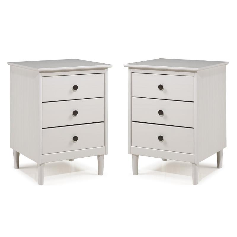Home Square 2 Piece Solid Wood Nightstand Set with 3 Drawer in White