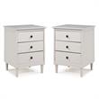 Home Square 2 Piece Solid Wood Nightstand Set with 3 Drawer in White