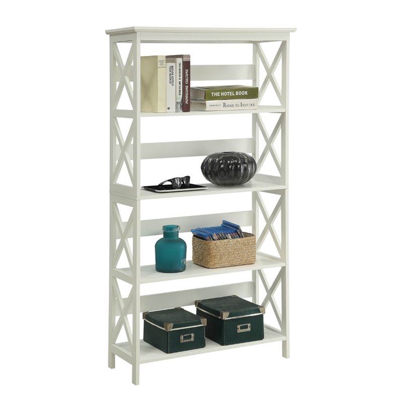 Home Square 2 Piece X-frame Wood Bookcase Set with Five Shelf in White