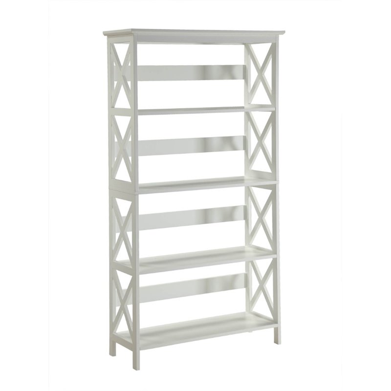 Home Square 2 Piece X-frame Wood Bookcase Set with Five Shelf in White