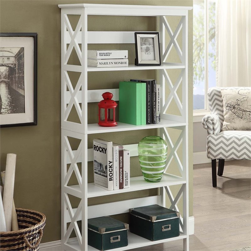 Home Square 2 Piece X-frame Wood Bookcase Set with Five Shelf in White