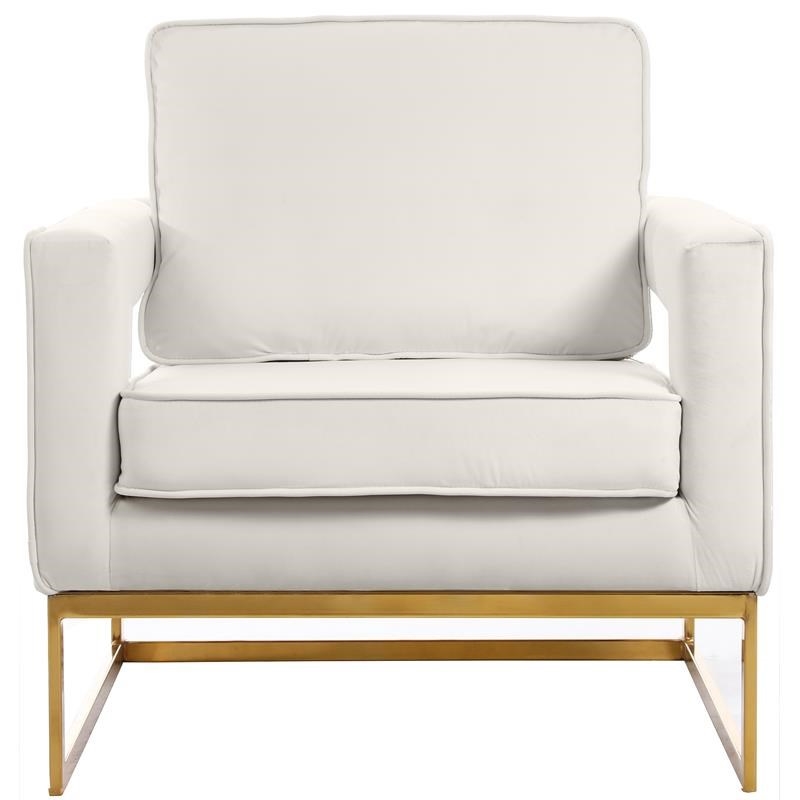 Home Square 2 Piece Velvet Accent Chair Set with Gold Iron Base in Cream