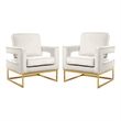 Home Square 2 Piece Velvet Accent Chair Set with Gold Iron Base in Cream