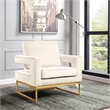 Home Square 2 Piece Velvet Accent Chair Set with Gold Iron Base in Cream