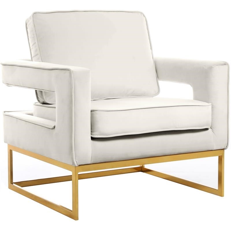 Home Square 2 Piece Velvet Accent Chair Set with Gold Iron Base in Cream