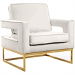 Home Square 2 Piece Velvet Accent Chair Set with Gold Iron Base in Cream