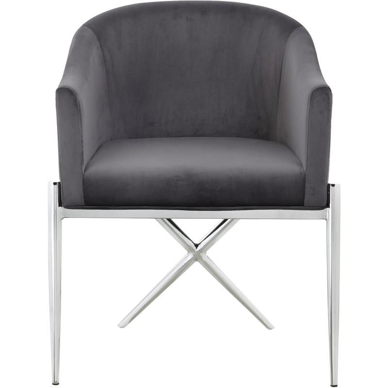Home Square 2 Piece Upholstered Velvet Dining Chair Set with Metal Leg in Gray