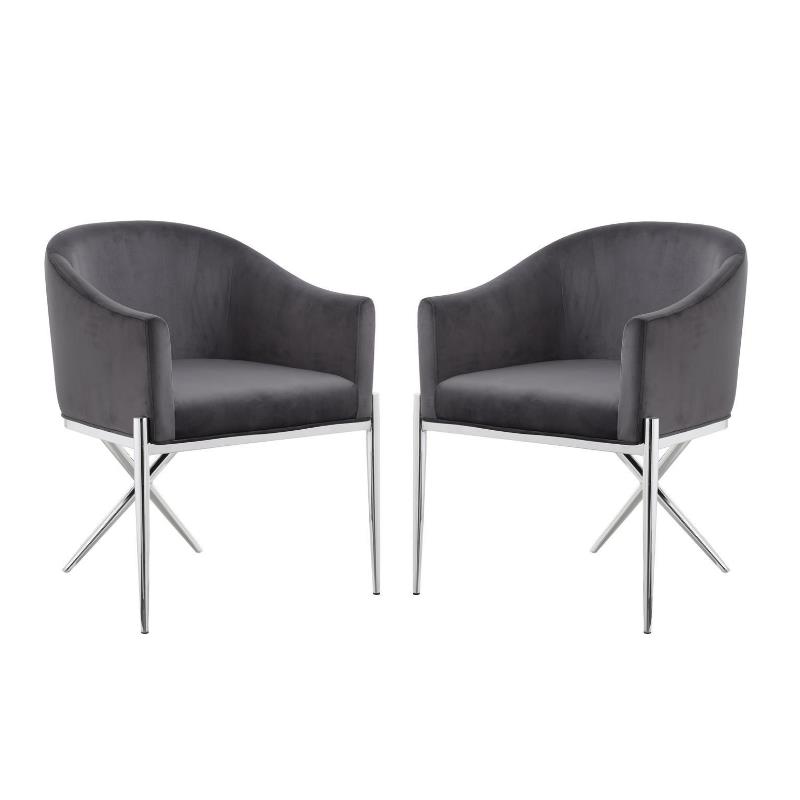 Home Square 2 Piece Upholstered Velvet Dining Chair Set with Metal Leg in Gray