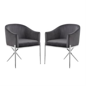Home Square 2 Piece Upholstered Velvet Dining Chair Set with Metal Leg in Gray