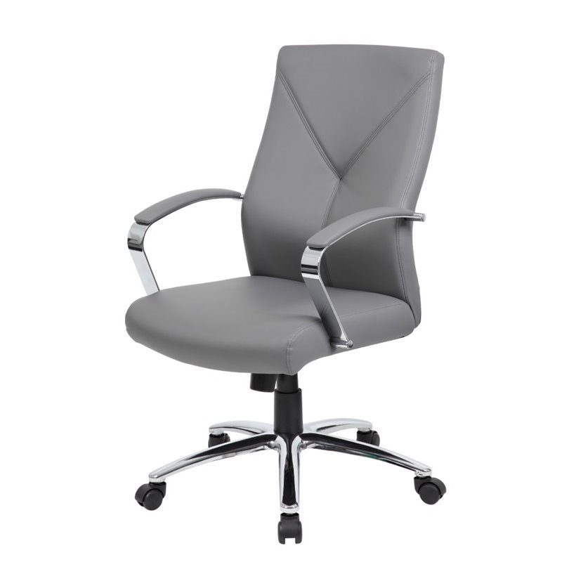 Home Square 2 Piece Leather Plus Executive Chair Set with Arms in Gray