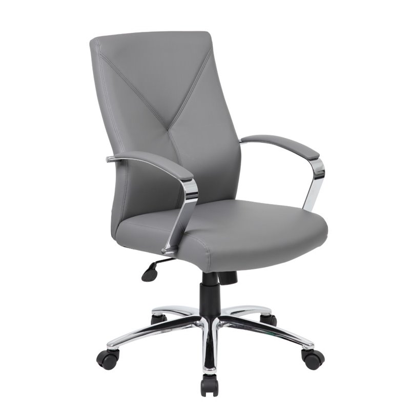 Home Square 2 Piece Leather Plus Executive Chair Set with Arms in Gray