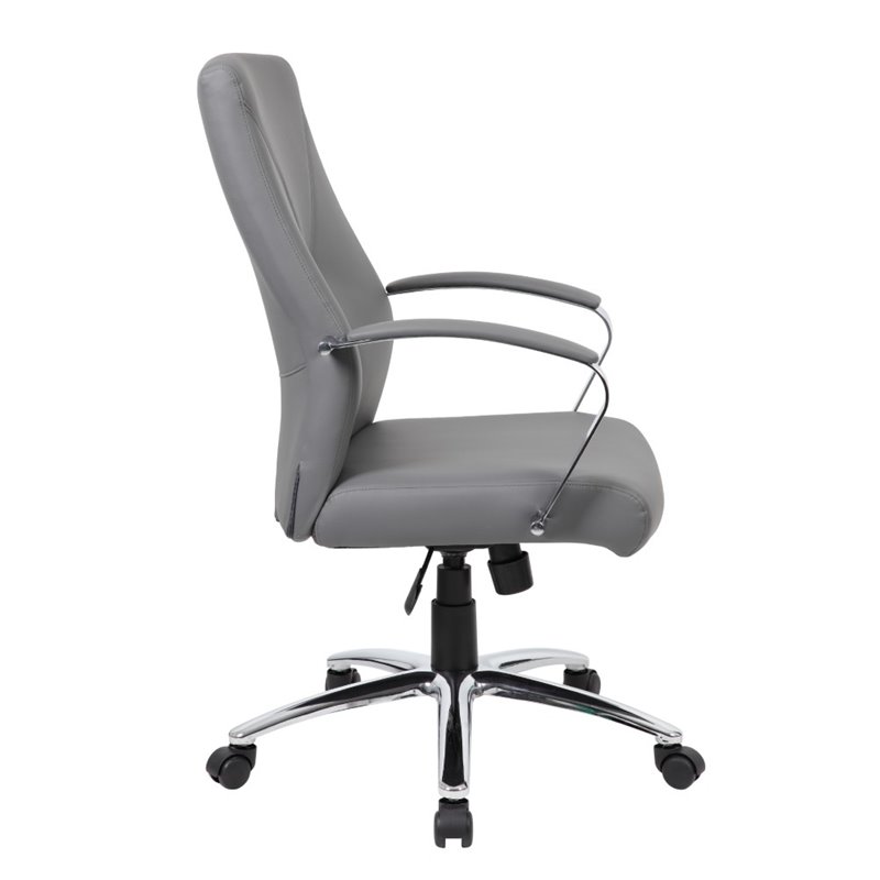 Home Square 2 Piece Leather Plus Executive Chair Set with Arms in Gray