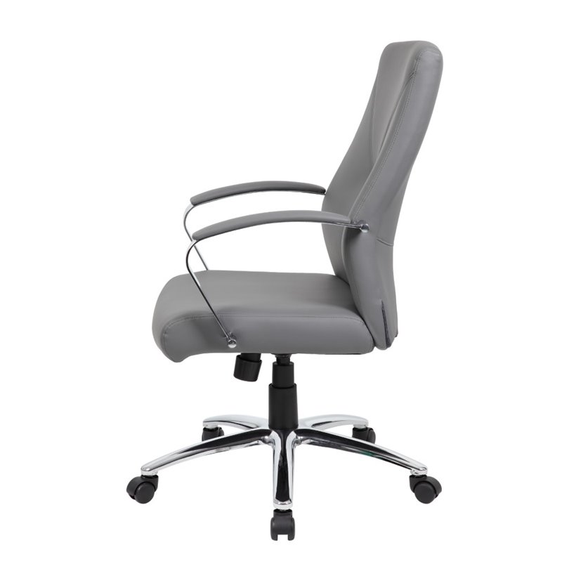 Home Square 2 Piece Leather Plus Executive Chair Set with Arms in Gray
