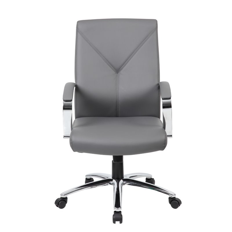 Home Square 2 Piece Leather Plus Executive Chair Set with Arms in Gray