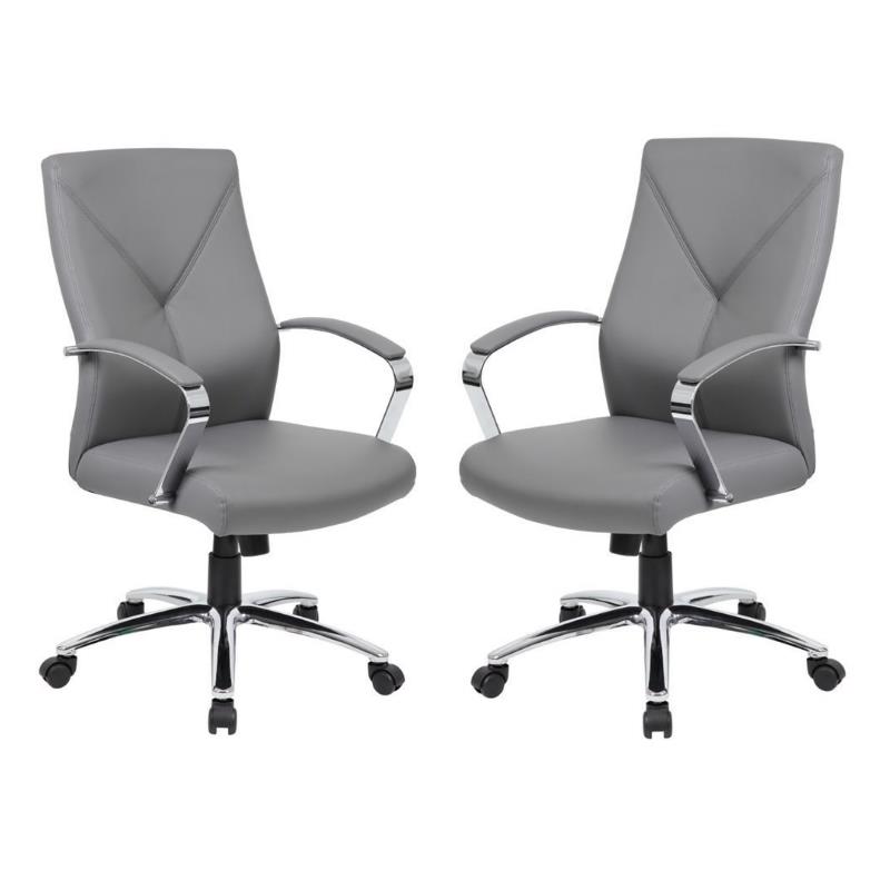 Home Square 2 Piece Leather Plus Executive Chair Set with Arms in Gray