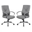 Home Square 2 Piece Leather Plus Executive Chair Set with Arms in Gray