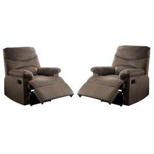 Home Square 2 Piece Upholstered Linen Woven Recliner Set in Light Brown