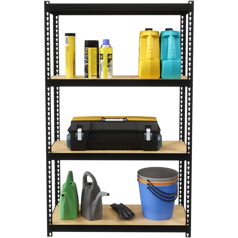 Home Square 2 Piece Metal Shelving Unit Set with 4 Shelf in Black and Brown