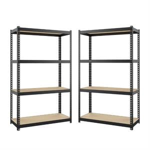 Home Square 2 Piece Metal Shelving Unit Set with 4 Shelf in Black and Brown