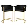 Home Square 2 Piece Velvet Counter Stool Set with Gold Metal Base in Black