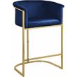 Home Square 2 Piece Velvet Counter Stool Set with Gold Metal Base in Navy Blue