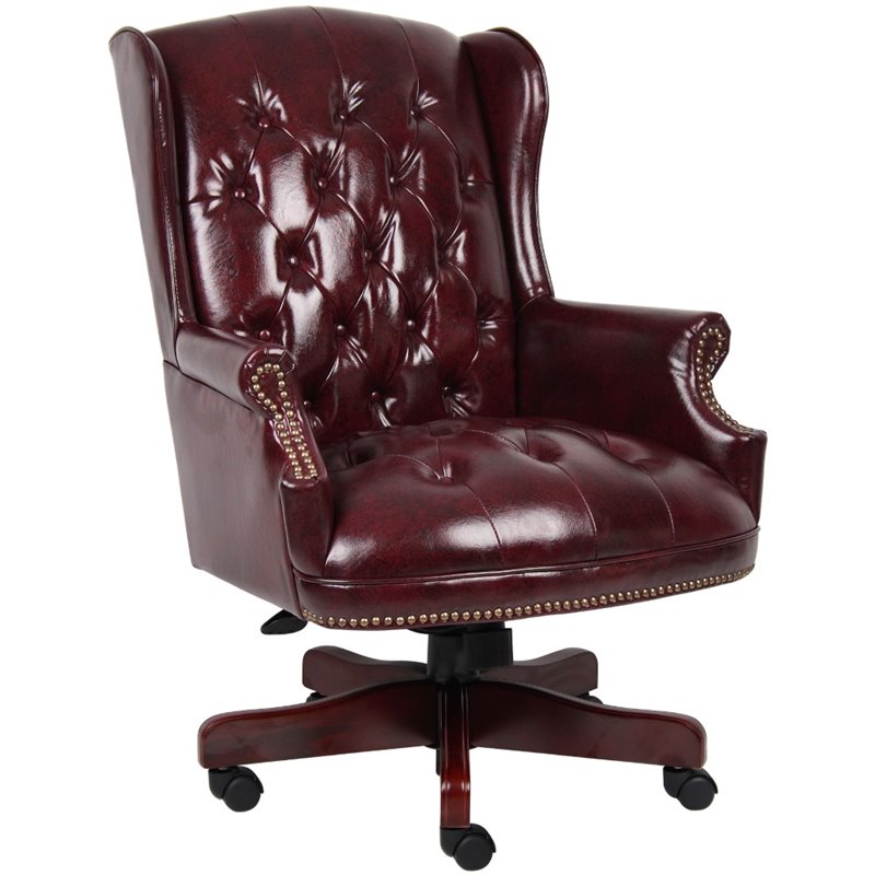 Home Square 2 Piece High Back Faux Leather Tufted Executive Chair Set in Oxblood