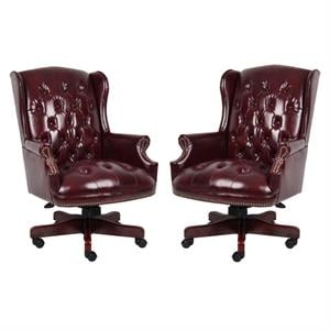 Home Square 2 Piece High Back Faux Leather Tufted Executive Chair Set in Oxblood