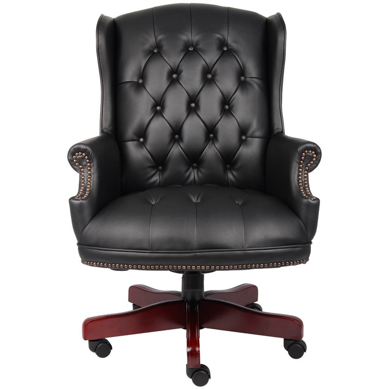 Home Square 2 Piece High Back Faux Leather Tufted Executive Chair Set in Black