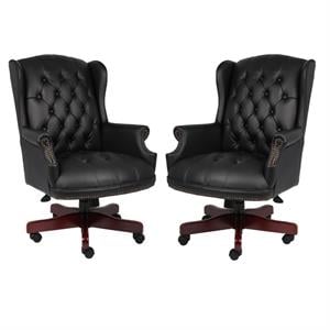 Home Square 2 Piece High Back Faux Leather Tufted Executive Chair Set in Black
