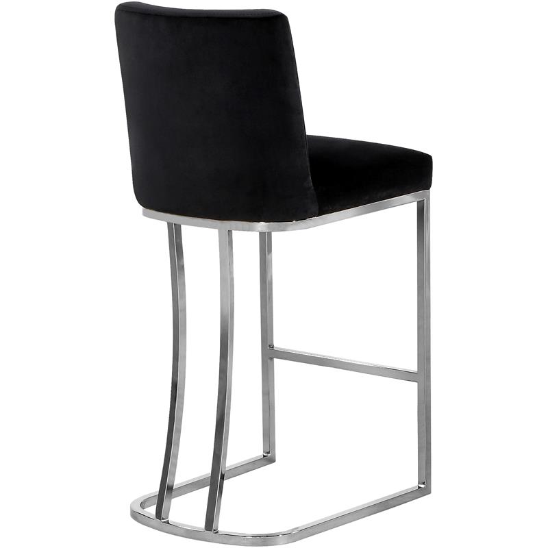 Home Square 2 Piece Velvet Counter Stool Set with Gold Metal Base in Black